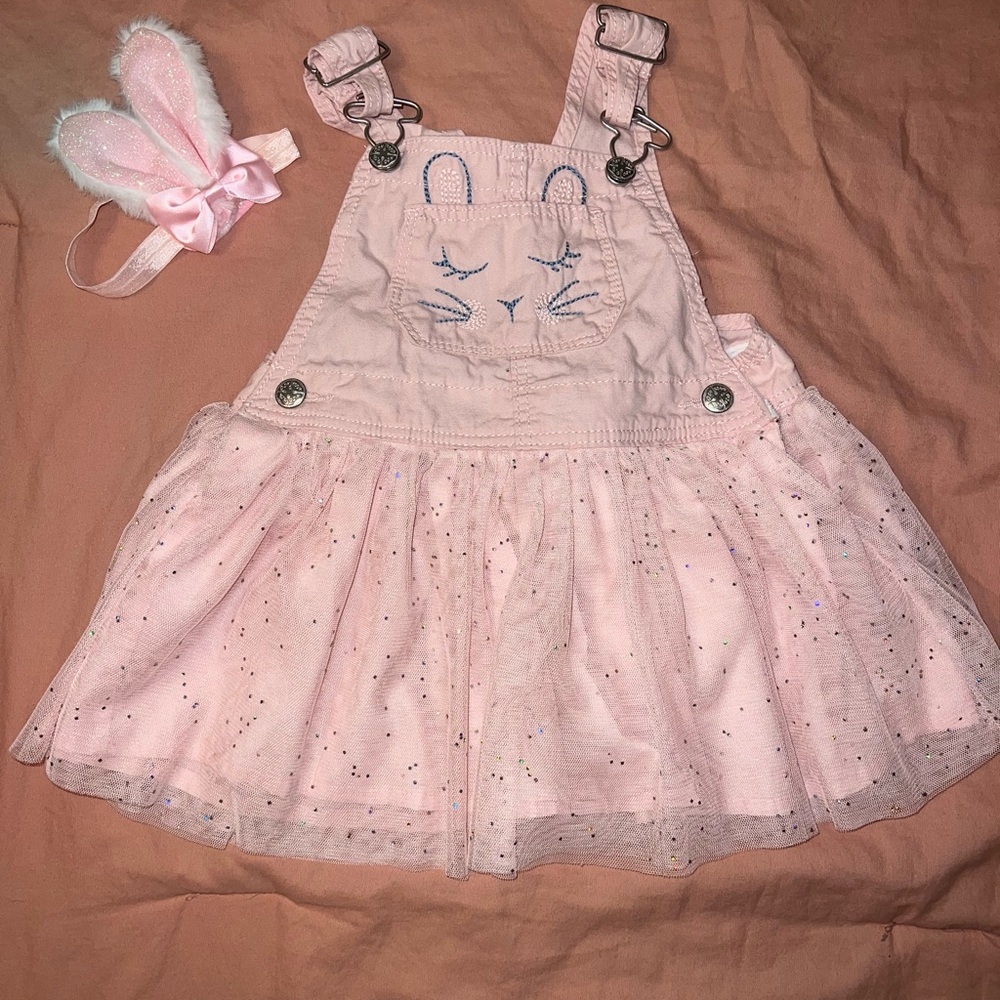 OshKosh‎ B'gosh Pink Baby Bunny Easter spring Dress with bunny ears headband 18m